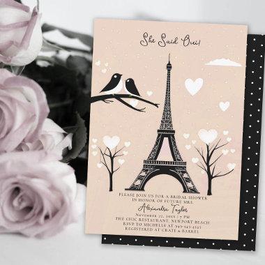 Paris Lovebirds Eiffel Winter Peach Bridal Shower Invitations
