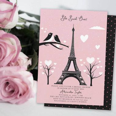 Paris Lovebirds Hearts Eiffel Winter Bridal Shower Invitations