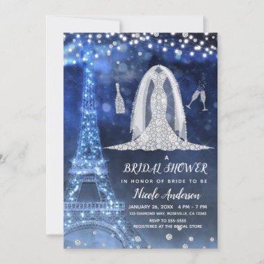 Paris Night Diamond Wedding Dress Bridal Shower Invitations