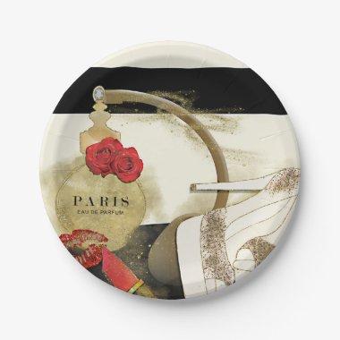 Paris Parfum Perfume Roses Heels & Lipstick Paper Plates