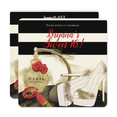 Paris Parfum Perfume Roses Heels & Lipstick Party Invitations