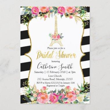 Paris Pink Floral Romantic Bridal Shower Invitations