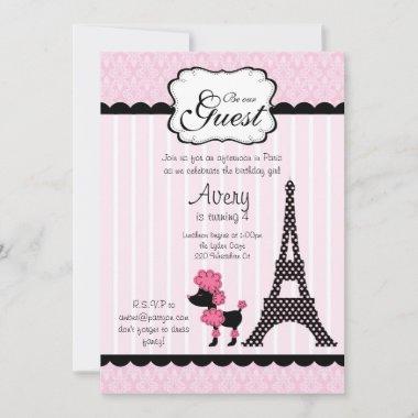 Paris Pink Poodle Eiffle Tower tea party bridal Invitations