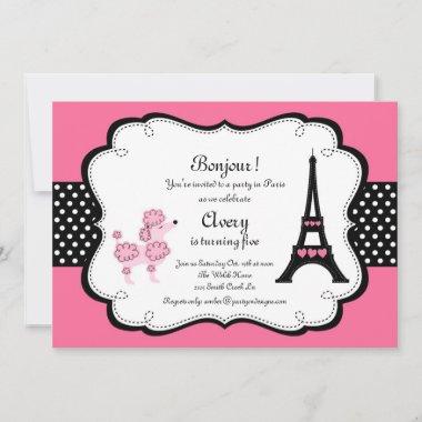 Paris Pink Poodle Eiffle Tower tea party bridal Invitations
