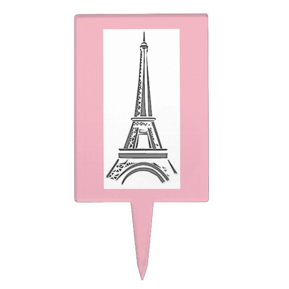 Paris Pink Themed Eiffel Tower Party Cake Topper