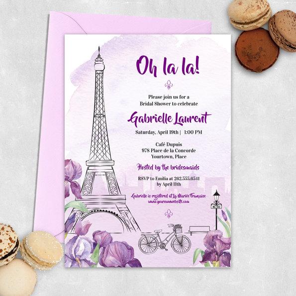 Paris Purple Iris French Bridal Shower Invitations