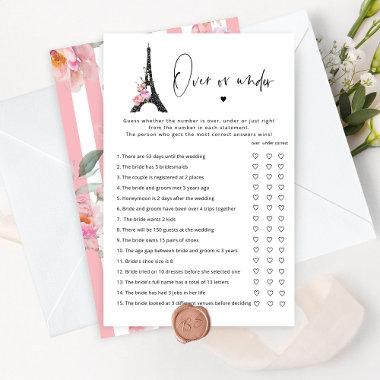 Paris theme over or under bridal shower game
