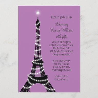 Paris Twinkles Bridal Shower Invitations (purple)