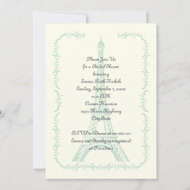 Paris wedding mint Eiffel Tower bridal shower Invitations
