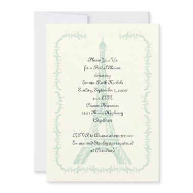 Paris wedding mint Eiffel Tower bridal shower Invitations