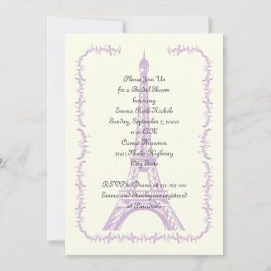 Paris wedding purple Eiffel Tower bridal shower Invitations