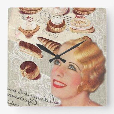 parisian bakery cupcake pastry cookies cupcake square wall clock