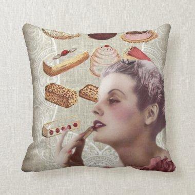 parisian bakery cupcake pastry retro cookies throw pillow