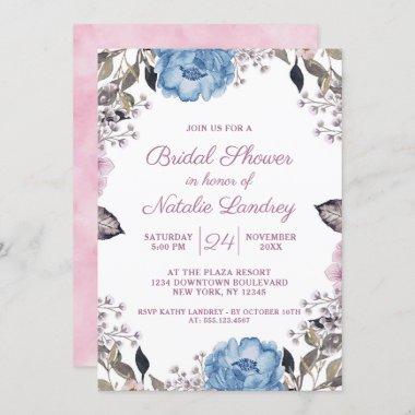 Parisian Charm Blue Floral Wedding Bridal Shower Invitations