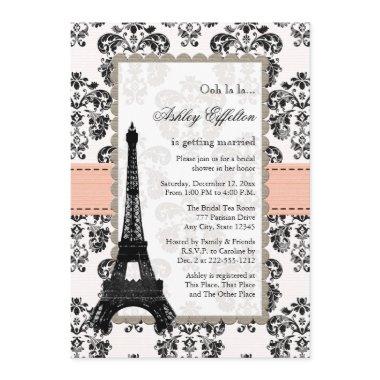 Parisian Coral Peach Bridal Shower Invitations