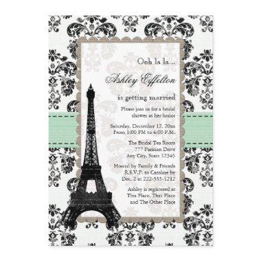 Parisian Mint and Black Bridal Shower Invitations