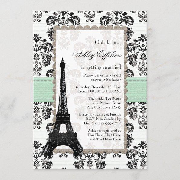 Parisian Mint and Black Bridal Shower Invitations