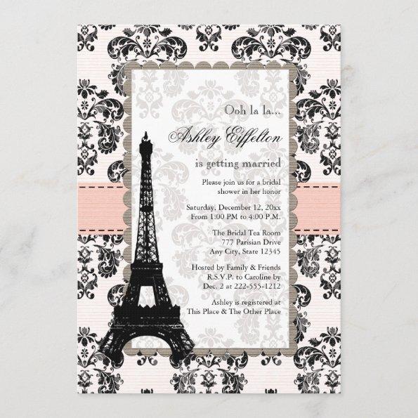 Parisian Pink Black Bridal Shower Invitations