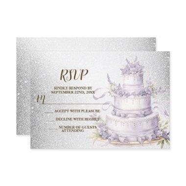 Party Cake Lavender Floral Elegant Wedding RSVP Card
