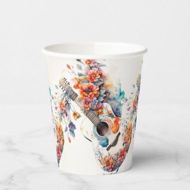 Party Colorful Flowers Guitar Music Instrument Paper Cups