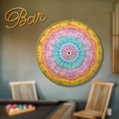 Party Colorful Pastel Rainbow Rustic Wood Tone Dart Board