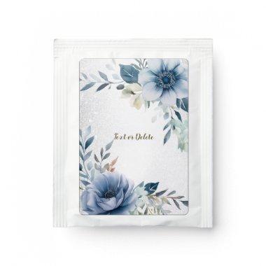 Party Dusty Blue Watercolor Flowers Silver Elegant Tea Bag Drink Mix