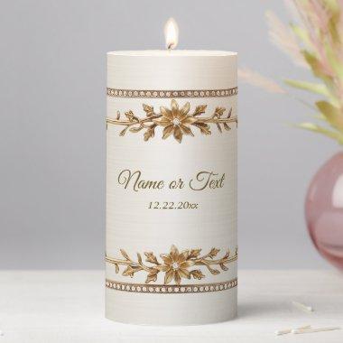 Party Gold Ornate Rectangle Dimond Flowers Shiny Pillar Candle