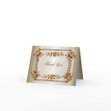 Party Gold Ornate Rectangle Dimond Flowers Shiny Thank You