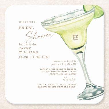 Party in the House Margarita White Bridal Shower Square Paper Coaster
