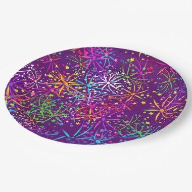 Party Paper plate rainbow fireworks stars purple