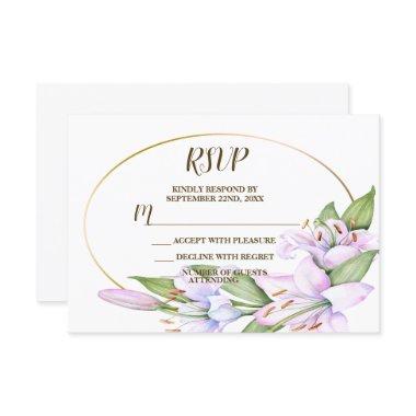 Party Pink Lily Flowers Golden Frame Beautiful RSVP Card