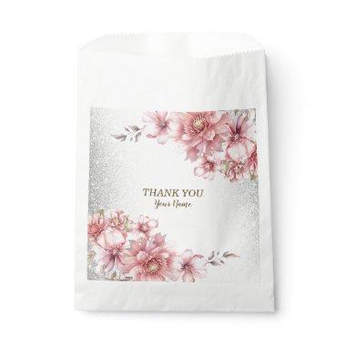 Party Pink Watercolor Flowers Shiny Glitter Modern Favor Bag