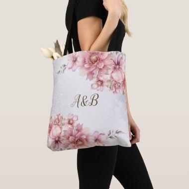 Party Pink Watercolor Flowers Shiny Glitter Modern Tote Bag
