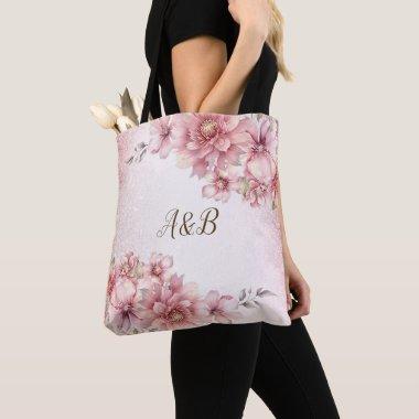 Party Pink Watercolor Flowers Shiny Glitter Modern Tote Bag