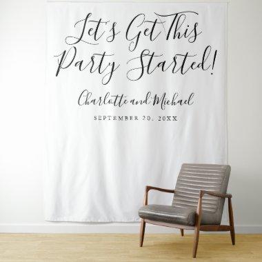 Party Started Black and White Script Photo Booth Tapestry