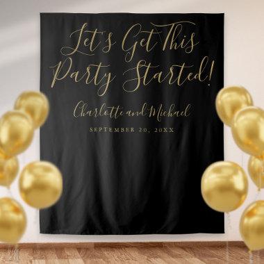 Party Started Script Black Gold Photo Backdrop
