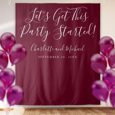 Party Started Script Burgundy Photo Backdrop