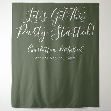 Party Started Script Olive Green Photo Backdrop