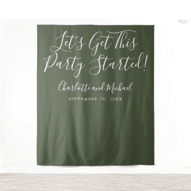 Party Started Script Olive Green Photo Backdrop