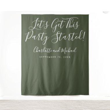 Party Started Script Olive Green Photo Backdrop