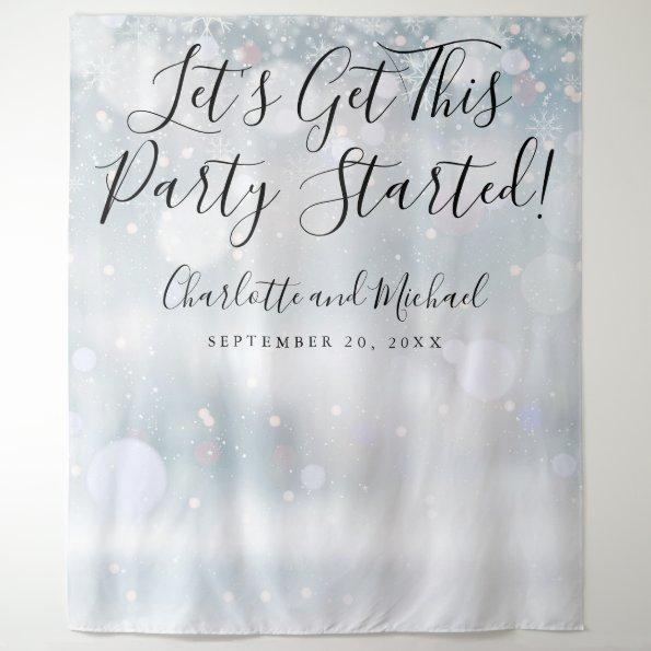 Party Started Script Winter Snowflakes Photo Booth Tapestry