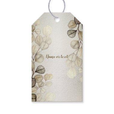 Party Watercolor Golden Eucalyptus Foliage Shiny Gift Tags