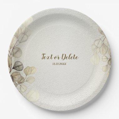 Party Watercolor Golden Eucalyptus Foliage Shiny Paper Plates