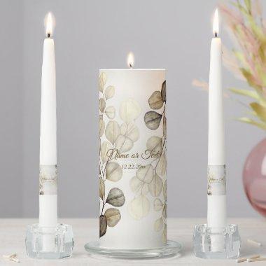 Party Watercolor Golden Eucalyptus Foliage Shiny Unity Candle Set