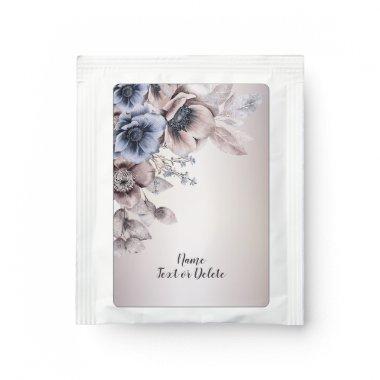 Party Watercolor Pastel Blue Beige Flowers Elegant Tea Bag Drink Mix