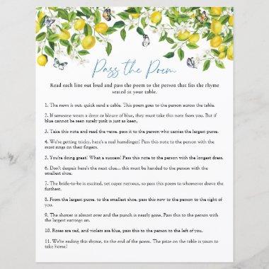 Pass the Poem | Summer Lemon Bridal Shower Game