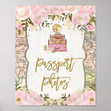 Passport Photos Floral Travel Miss to Mrs Map Poster