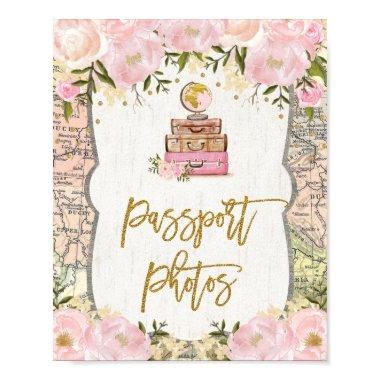 Passport Photos Floral Travel Miss to Mrs Map Poster