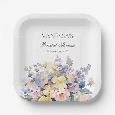PASTEL BLOOMING WILDFLOWERS BRIDAL MONOGRAM PAPER PLATES