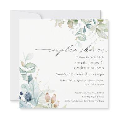 Pastel Blue Green Foliage Couples Shower Invite